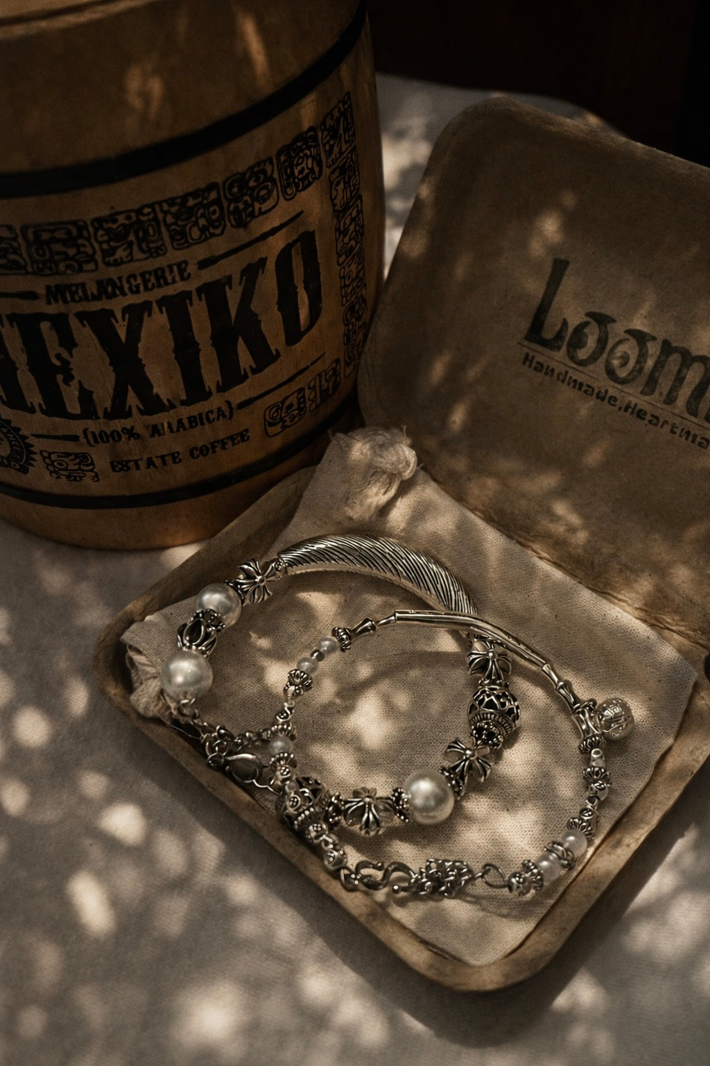 Loomis｜銀語情侶對鍊 — 古銀珍珠手鍊套裝
