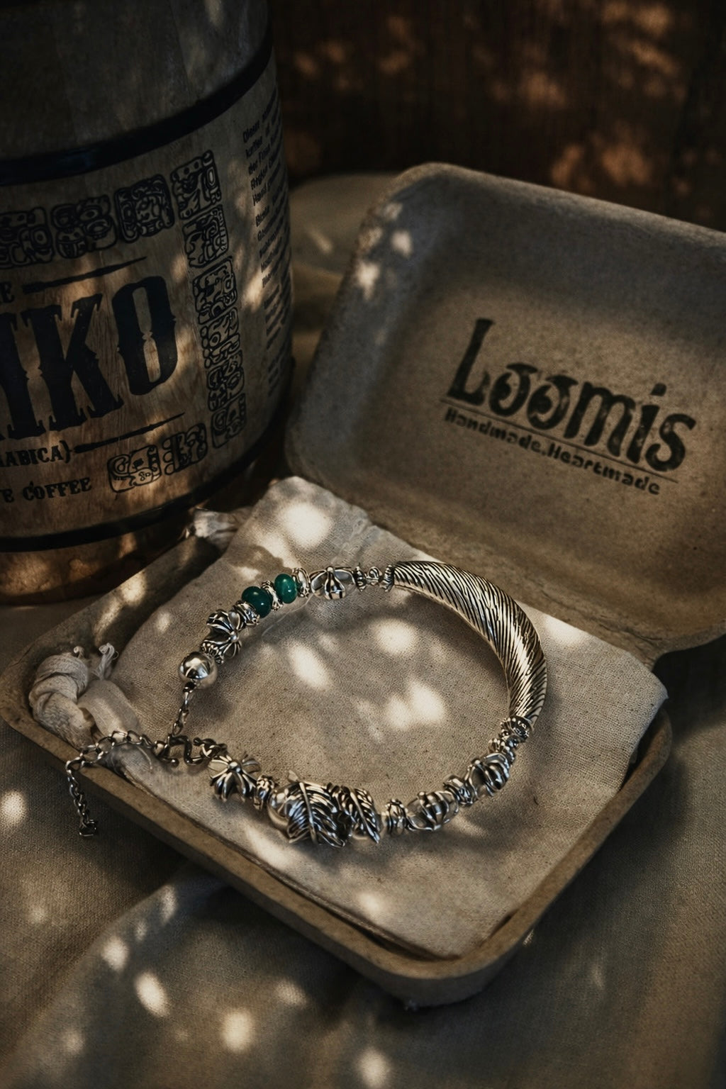 Loomis｜復古古銀手鍊 男生款十字花銀珠深綠珠輕民族風手飾