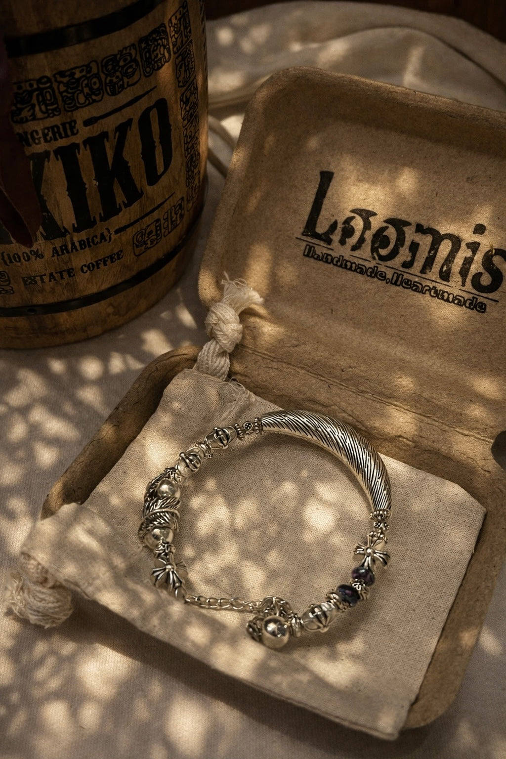 Loomis｜復古古銀手鍊 男生款十字花銀珠顏色珠輕民族風手飾
