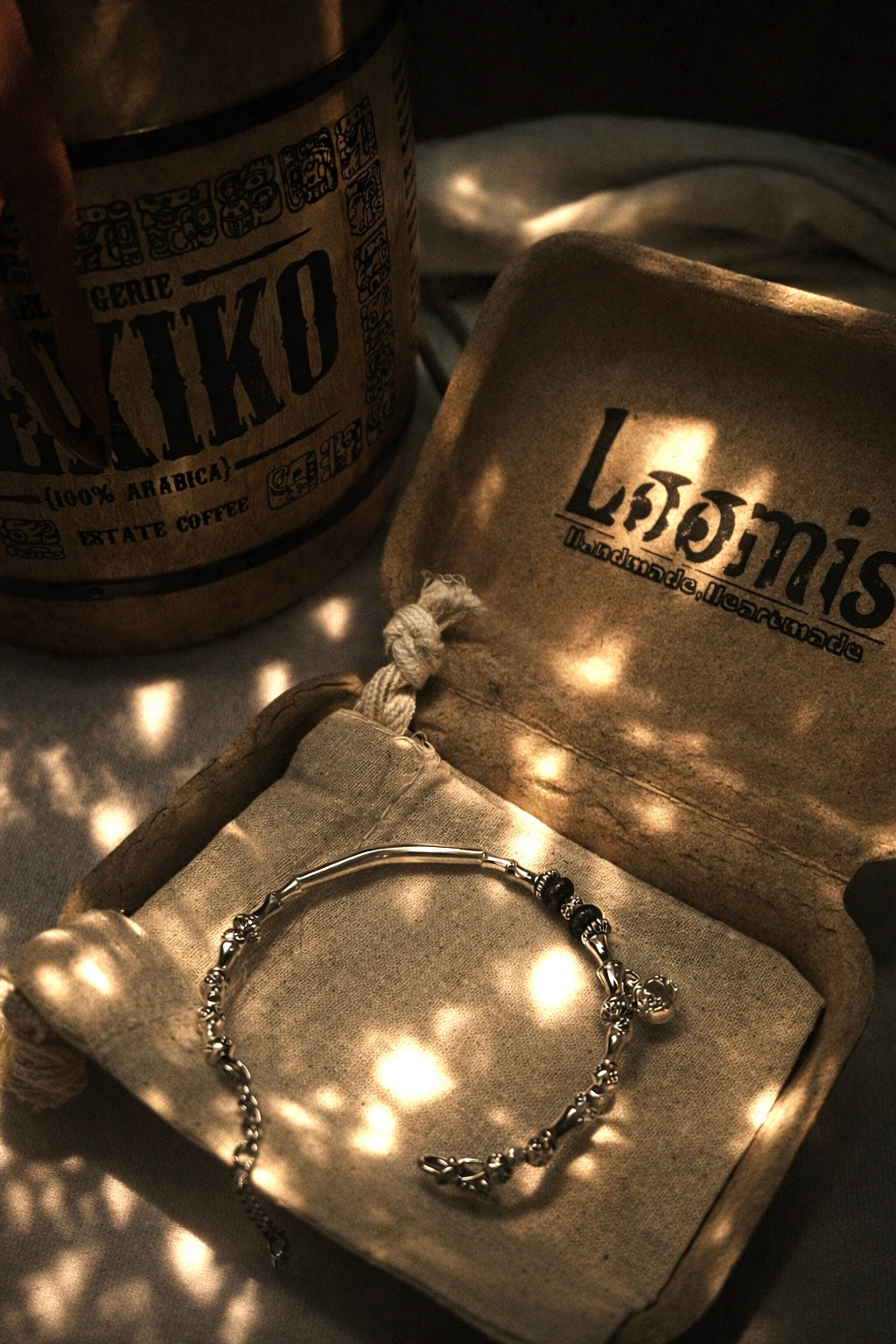 Loomis｜復古古銀竹節手鍊 女生款玻璃珠設計感鏤空銀鈴鐺小眾氣質手飾